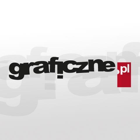 Logo firmy graficzne.pl, czarny napis na szarym tle, końcówka .pl, biały napis na czerwonym tle